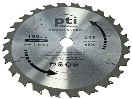 PTI 190mm x 20mm x 24T, Thin Kerf Saw Disc 1.5mm Thick Cordless Saws quality TCT Circular Saw. Hardened & precision-balanced Micrograin Carbide Teeth