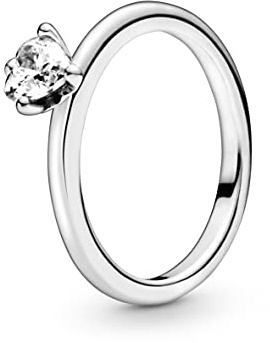 PANDORA Klares Herz Solitär-Ring aus Sterling Silber mit Cubic Zirkonia, Größe 48, 198691C01-48