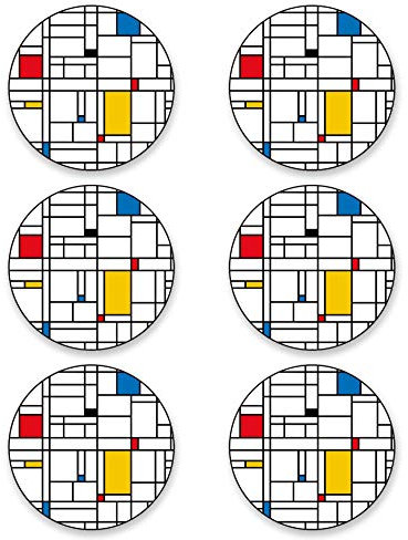 Panorama Paquet de 12 Sous Verres en Vinyle Mondrian 10x10cm