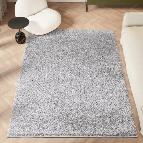 HomeArt Flauschiger Shaggy-Teppich für Wohnzimmer, Hochflor (30 mm), superweicher, Warmer, einfarbiger, Dicker Luxus-Teppich für Schlafzimmer und Heimdekoration, (Silber-Grau, 80 x 150 cm)