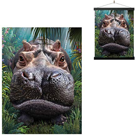 3D LiveLife Lenticular Pictures - Close Encounter from Deluxebase. A3 Unframed Deep 3D Effect Animal Wall Art for Living Room, Bedroom or Kitchen. Unique Hippo Print Poster for Home Decor.