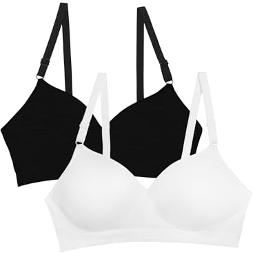 Fruit of the Loom Women's Seamless Wire Free Push-up Bra, Opaque, Black Hue/White 2-Pack, 38D (Pack of 2)