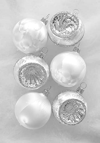 6er Set Christbaumkugeln und Reflexkugeln Exclusiv 6cm EISLACK Weiss Handarbeit Germany Geschenke