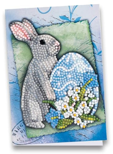 Ideen mit Herz Diamond-Painting-Grußkarte | Din B6 (11,5 x 16,5 cm) | 370 g/m² | inkl. Umschlag & Werkzeug (Kaninchen mit Osterei)