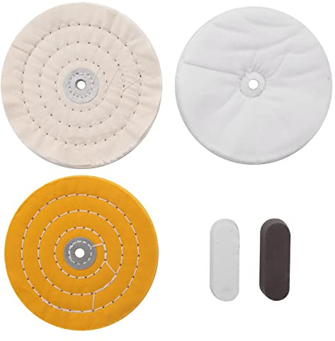 Yoiimiya 5Pcs 6 Inch Buffing Polishing Wheels for Bench Grinder with Polishing Compounds Kit, White and Yellow
