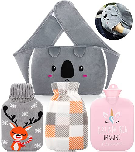 Amzeeniu Wärmflasche Gummi,Wärmflasche aus Gummi weichem Taillen-Bezug,3 in 1 Bettflasche,Warm Hot Water Bottle,Wärmbeutel für Hals und Schulter,Rücken, Beine,Taille warm mit Strickbezug Rollkragen