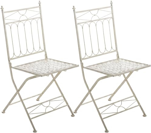 CLP 2er Set Klappstühle Asina, wetterfeste Gartenstühle für den Außenbereich, romantische Balkonstühle im Jugendstil, platzsparend verstaubar, Farbe:antik-Creme