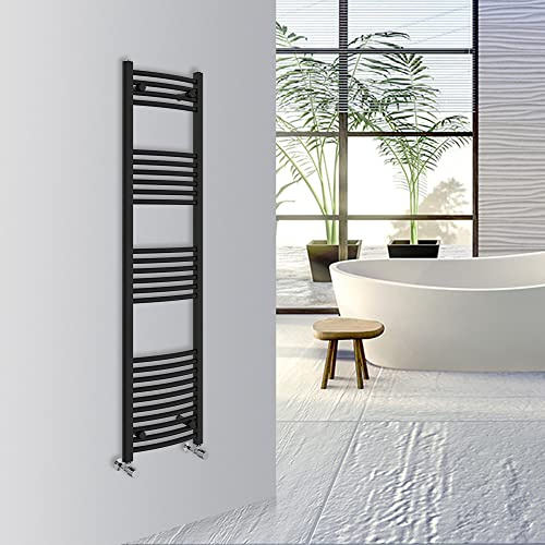 Warmehaus Curved Bathroom Heated Towel Rail Warmer 1600x400mm Black | Central Heating Bathroom Ladder Radiator, 1.5mm Premium Mild Steel, Wall Mounted, Durable Finish, For Kitchen, Living Room