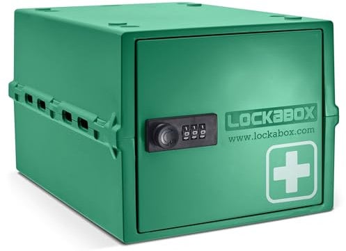 Lockabox One™ | Boîte à pharmacie verrouillable de qualité supérieure | Boîte à serrure à combinaison légère et hygiénique de 10 litres | Sans BPA (Médi Vert)