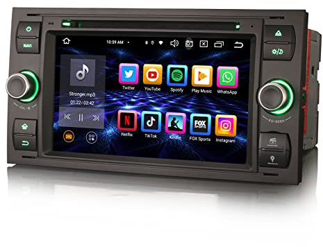 Erisin 8 Core 4GB 64GB Android 14 Radio Coche Navegador GPS para Ford Fiesta Mk6 Ford Focus Mk2 Transit Connect C-MAX Mondeo Galaxy Pantalla táctil Bluetooth Wireless Android Auto CarPlay