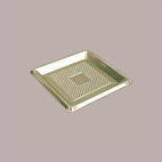 Lucgel Srl - Bandeja cuadrada de plástico, 100 unidades, color dorado, mono, porción medorino, 12 x 12 cm