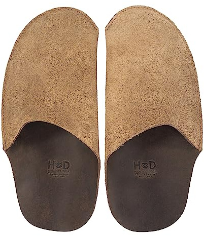 Hide & Drink, House Slippers for Men, Full Grain Leather, Handmade (Bourbon Brown, US Footwear Size System, Adult, Men, Alpha, Medium, Large)