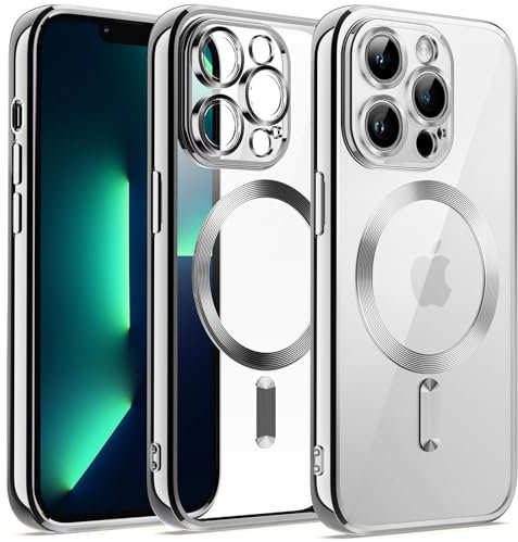 JETech Coque Souple Clair pour iPhone 13 Pro 6,1 Pouces, Protection Complète d'Objectif de Caméra, Compatible avec MagSafe Recharge sans Fil, Étui Housse en TPU Galvanisé Antichoc (Argent)