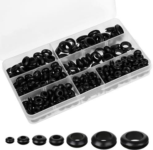 260 Pcs Rubber Grommets Assortment Kit Black Electrical Cable Holes Grommets 7 Sizes Ring Grommets Kit Conductor Wiring Blanking Gasket for Protecting Wires Plugs Cables Holes