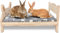 HYLYUN Großes hölzernes Kaninchenbett, 2 in 1 Zusammenklappbares Hölzernes Haustierbett mit Abnehmbarem Kissen für Kaninchen, Meerschweinchen, Kätzchen, Welpen schlafende kleine Tierbetten