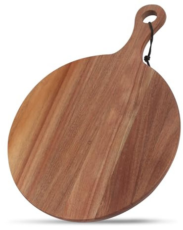 Sermulin Acacia Wood Cutting Board with Handle Round Cheese Serving Board for Kitchen Chopping, 16.3 x 12, SER-SB001