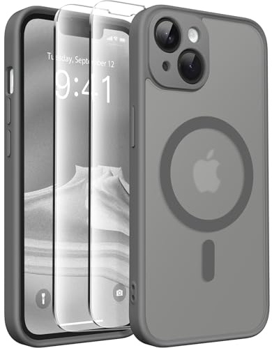 CAPRARO for iPhone 14 Case, Compatible with MagSafe | Upgraded [Full Camera Protection] Shockproof Protective Slim Translucent Matte Magnetic Phone Case 6.1'', Deep Grey