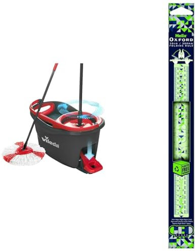 Vileda Turbo Microfibre Mop And Bucket Set, Spin Mop For Cleaning Floors, Set Of 1x Mop And 1x Bucket, Eco Packaging & Helix Oxford Geo Folding 30cm Ruler - Green