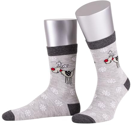 Sympatico Weihnachtssocken Damen & Herren | Bequeme Socke mit Weihnachtsmotiv | Motiv Christmas Socken aus Baumwolle | Santa, Elf, Rentier, Geschenke, Lebkuchen, Rudi | Warm & weich für Weihnachten