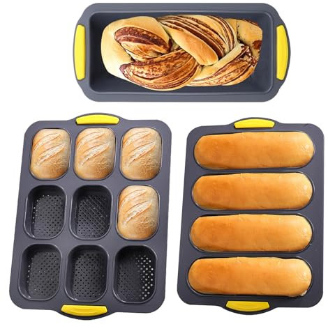 Mini Bandeja para Hornear Baguette Bandeja para Hornear Mini Baguette Silicona Molde Pan Easy Clean Silicona Baking Baguette Herramienta de Pan para Hornear (Gris, Baguette)