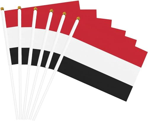 Faithful Grace Paquete de 20 banderas yemeníes de mano de 8.2 x 5.5 pulgadas con palos, pequeñas banderas de Yemen para festivales, día de los caídos, decoración deportiva