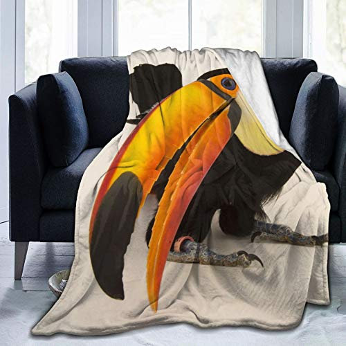 fifbird Bequeme Flanell-Fleecedecke, für alle Jahreszeiten, wendbar, Mikrofaser, Hoteldecke für Büro, Reisen, Fisch und Tukan, 152,4 x 127 cm
