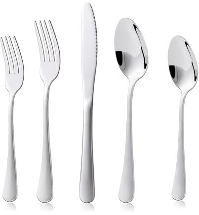 KitchenBoss Juego de Cubiertos Acero Inoxidable: Cuberterias Completas 4 Personas, Cubiertos 20 Piezas, Apto para Lavavajillas, Color Plata