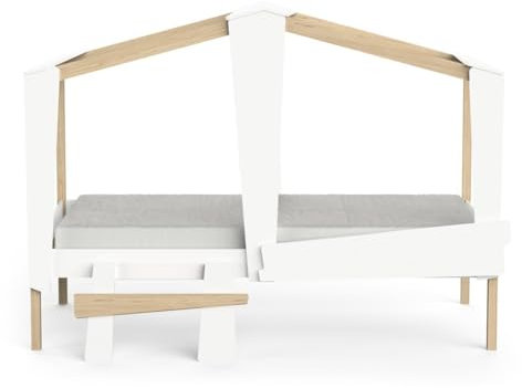Lit cabane 90x200 avec tiroir blanc et décor chêne - CABANE