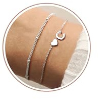 CASSIECA Bracelet Initiale en Argent pour Femme Bracelet Coeur en Acier Inoxydable Bracelet Breloque Lettre Personnalisée Bijoux pour Femmes Cadeaux de Confirmation pour Filles