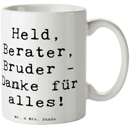 Mr. & Mrs. Panda Kaffeetasse Spruch Held Bruder - Geschenk, Danke, bürobecher, teepott, Becher, herzerwärmend, Bedanken, Teetasse, mugs, Geburtsgeschenk, Dankeschön, Geschwister, Dankbarkeit