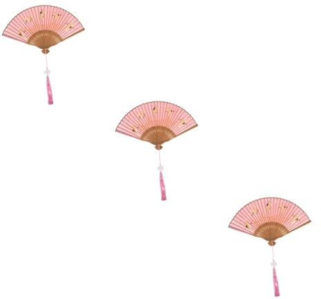 IMIKEYA 3pcs Silk and Bamboo Folding Fan Cherry Decorations Chinese Folding Fan Silk Folding Fan Tassel Fan Handheld Fan Folding Antique Decor Rave Wedding Decor Elegant Folding Fan Pink