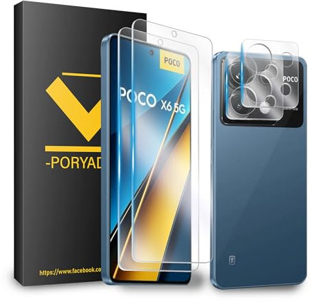 Mkeke Protector de Pantalla para Xiaomi POCO X6 2 Piezas + Protector de Lente de Cámara 2 Piezas, 3D Cobertura Completa, Anti-Scratch, Sin Burbujas, HD Transparente Xiaomi POCO X6 5G Vidrio Templado