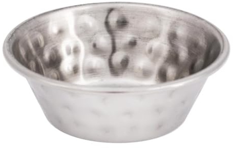 Olympia Hammered Stainless Steel Sauce Cup - 45ml 1.5oz (Pack of 12) | Hides scratches and dents easily with an eye-catching textured finish, built robustly for daily commercial catering.