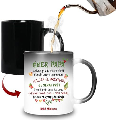 HALUMI Mug Magique Pour Futur Papa Tasse Magique Originale Bisous Super Papa Dada Je T'aime Idée Cadeau Surprise Annonce Grossesse Enceinte Bébé Fête des Pères Noël Mug A Cafe En Ceramique 330ml