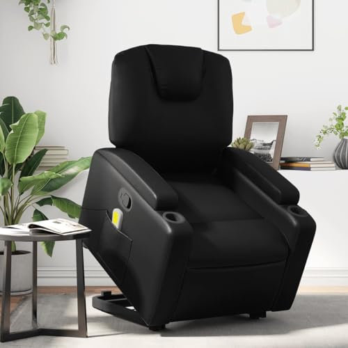 Homgoday Massagesessel mit Rückenlehne und Massagefunktion, Schwarz, Kunstleder, Massagesessel, Relaxsessel, Massagesessel für den ganzen Körper, Modell 3204437