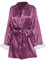 Damen Satin Spitze Kimono Robe Luxuriöse Schwarze Lange Robe mit Gürtel Sexy Satin Nachtwäsche Sheer Spitze Morgenmantel Elegant Leicht Satin Lounge Robe für Abendgarderobe, violett, XXL