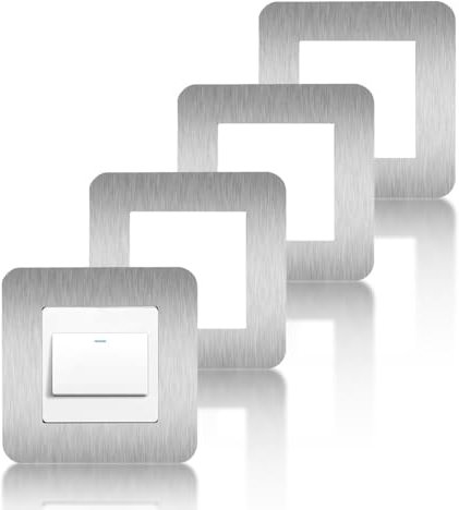 Light Switch Surround, 4 PCS Light Switch Cover Plates, Light Switch Cover Plates, Finger Plates for Light Switches, Silvery Light Switch Cover, Socket Switch Surround Finger Plate (8.6 * 8.6cm)