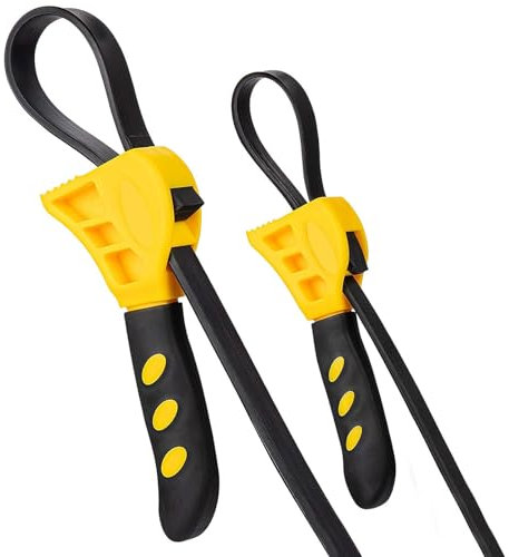 2 x Gummibandschlüssel, robuste Gummi-Rohrzange, verstellbar, Ölfilterschlüssel, Gurtschlüssel, Mehrzweck-Glasöffner, Glasöffner für PVC-Rohre, Sanitär, Mechaniker, Klempner, 2 Größen
