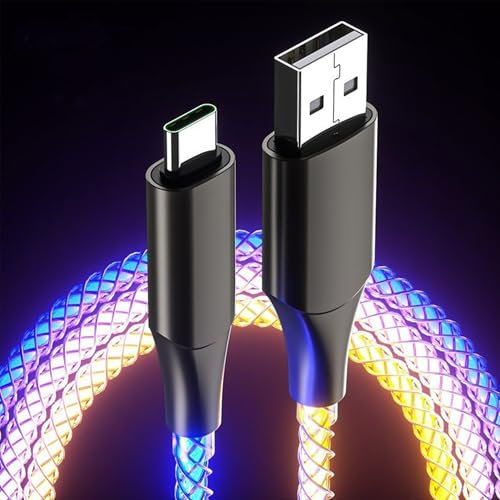 66W RGB Light Up USB C Charger Cable,RGB Flowing LED Light Up Glowing Fast Charging Cord A to C Cable for iPhone 15 16 Pro Max/Plus,Samsung Galaxy S24 S23,LG More Android Phone(3.3FT)