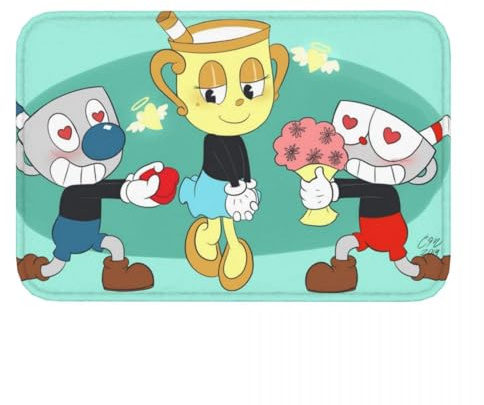 OOAHJEID Bathroom door mat Cuphead Ms Chalice Game Bathroom Mat Team Doormat Flannel Carpet Outdoor Rug Home Decoration