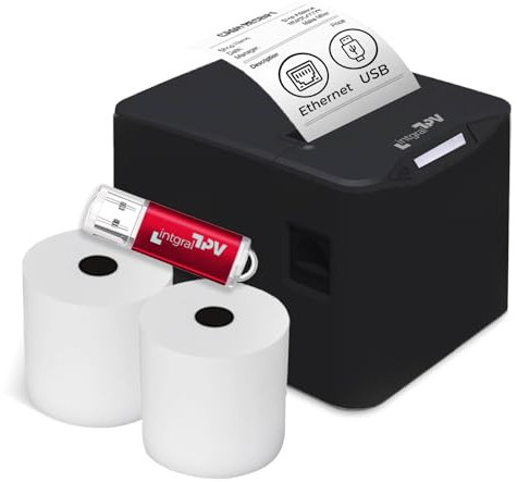 INTGRALTPV-8370 Impresora Térmica Recibos/Tickets 80mm – Puerto/Conexión: USB, LAN/RJ45, RJ11 – Corte Automático – Win, Linux, Android, Mac – Rollo Extra y pendrive Drivers – TPV POS (Negro)