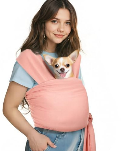 Pawaboo Porte-bébé en Bandoulière pour Petits Chiens et Chats, Mains Libres Porte-Chien en Bandoulière, Porte-Chat en Coton Doux, avec Face Avant, Papoose, Sac de Transport pour Chiot et Chaton, Rose