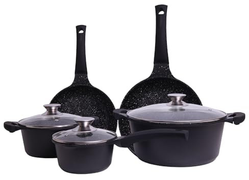 Batterie de cuisine 10 pièces effet marbre - Tous Feux Dont Induction - Anti-adhésif - Set De Casseroles Et Poeles - Aluminium