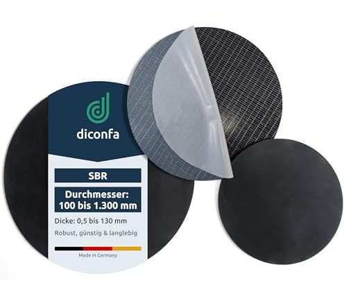 diconfa RUNDE Gummimatte SELBSTKLEBEND - Durchmesser: 0,1m bis 1,3m - STÄRKE: 0,5 bis 30mm - Auswahl: Ø 180mm (18cm), 25mm dick - Gummi-Schutzmatte SBR kreisrund Unterlage Auflage Abdeckung
