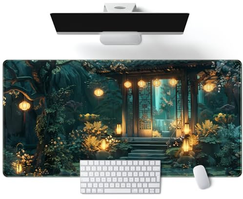 Lofi - Alfombrilla de escritorio japonesa grande extendida para juegos, XXL, para computadora, laptop, teclado, alfombrilla de mouse grande, color verde, decoración de oficina, 31.5 x 15.7 pulgadas