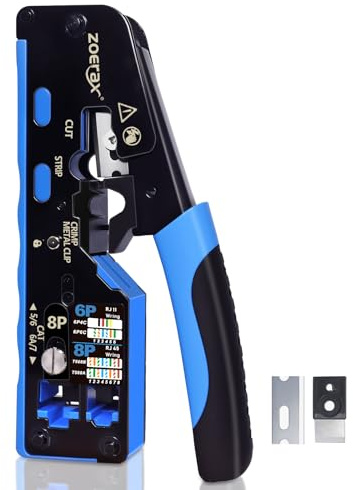 All-In-One RJ45 Crimp Tool with Hand-Twist Screw and Wire Terminal Crimper for CAT7/CAT6A/CAT6/CAT5E/CAT5, Ethernet Crimper RJ45 crimper RJ45 Pass Through Crimp Tool Ethernet Crimping Tool