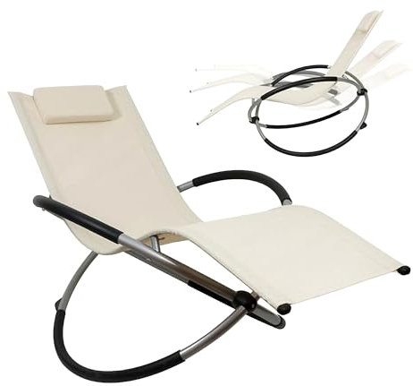 Ease Sonnenliege Klappbar, Liegestuhl, Schaukelliege Outdoor, Schaukelsessel, Gartenstuhl, ergonomische Relaxsessel, für Patio-Garten-Strand-Pool, Relaxliege bis 200 kg Belastbarkeit (Beige)