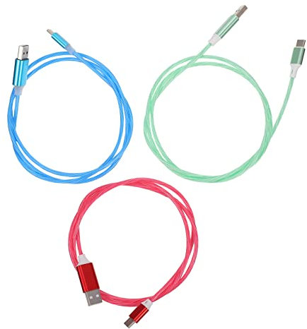3 Pièces Câbles de Chargement LED Type C Câbles USB avec Effet Lumineux Rouge Pastèque Vert Charge Rapide pour Téléphones et Ordinateurs Portables