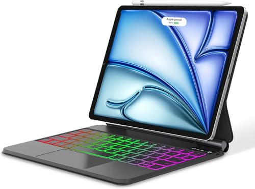 Magic Tastatur mit hülle für iPad Air 11 M3 2025/M2 2024 mit Multi-Trackpad, 7-Farbigem Hintergrundbeleuchtung, Deutsches QWERTZ Bluetooth Magic Keyboard für iPad Pro 11 4. /3. /2. /1. Gen, Schwarz