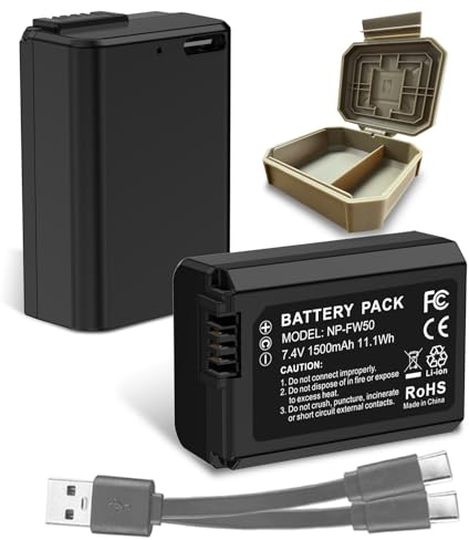 1500mAh NP-FW50 Akku (1-Pack), 2025 Neues überarbeitet Hohe Leistung Ultra-hohe Kapazität Li-Ionen Ersatzbatterien mit USB-C-Ladekabel für Sony ZV-E10, ZV-E10 II, A7 Serie (NP-FW50, 1PC, A)